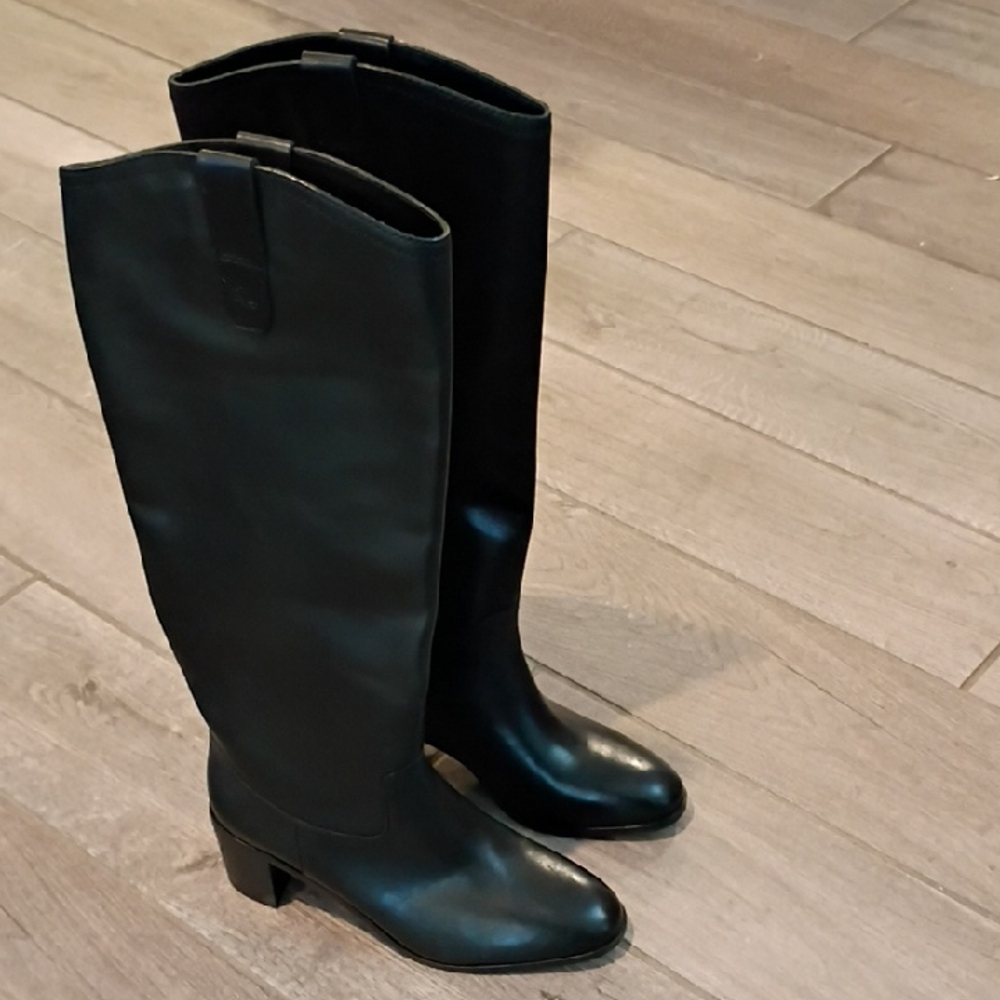 Lauren Ralph Lauren Carla Classic Black Leather Riding Knee Boots 7.5